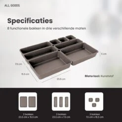Lade Organizer | Organizer Set Van 8 Bakken - Bestekbak Ladeverdeler Ladebak Organiser Lade Inzet Bak Opbergbak Houder Verdeling | Lade Verdeler Voor Keuken En Bureau | Badkamer | Lade Bakjes | Make Up Organizer | Bruin | Taupe -Thuisopslag 1200x1200 691