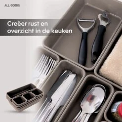 Lade Organizer | Organizer Set Van 8 Bakken - Bestekbak Ladeverdeler Ladebak Organiser Lade Inzet Bak Opbergbak Houder Verdeling | Lade Verdeler Voor Keuken En Bureau | Badkamer | Lade Bakjes | Make Up Organizer | Bruin | Taupe -Thuisopslag 1200x1200 692