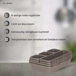 Lade Organizer | Organizer Set Van 8 Bakken - Bestekbak Ladeverdeler Ladebak Organiser Lade Inzet Bak Opbergbak Houder Verdeling | Lade Verdeler Voor Keuken En Bureau | Badkamer | Lade Bakjes | Make Up Organizer | Bruin | Taupe -Thuisopslag 1200x1200 693