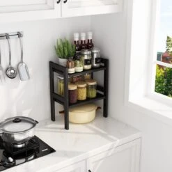 Clear Living - Keuken Organizer - Aanrecht Organizer - Bureau Organizer - Kruidenrek - Etagere - Gootsteen Organizer - Keukenkast Organizer - Metaal - Zwart