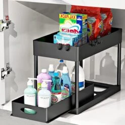 Joyage Keukenkast Organizer Uitschuifbaar – Ladekast - Opbergrek - Aanrecht Organiser – Keuken Organizers - Ladeblok - Kast Organizer - Organizer Lade Organizer - Zwart - Gootsteen Organizer - Gootsteenkast Organizer - Keukenrek - Badkamer Organizer