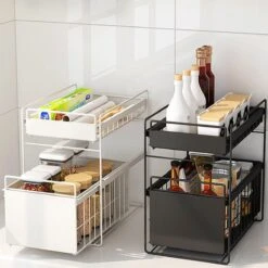 Doogo® Organizer – Ladekast - Opbergrek - Aanrecht Organiser – Keuken Organizers - Ladeblok - Kast Organizer - Organizer Lade - Zwart - Ladesysteem - Gootsteen Organizer - Gootsteenkast Organizer - Keukenrek - Tweelaags – Metaal – Antislip - Zwart