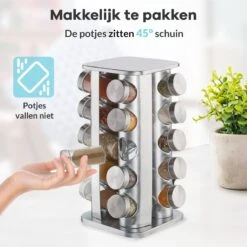 LuZana® Draaibaar Kruidenrek -RVS- Staand Met Potjes - 20 Kruidenpotjes Met Strooideksel – Incl. Labels, Krijtstift En Trechter -Thuisopslag 1200x1200 78