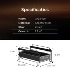 BROËL™ Organizer – Ladekast - Opbergrek - Aanrecht Organiser – Keuken Organizers - Ladeblok - Kast Organizer - Organizer Lade - Zwart - Ladesysteem - Gootsteen Organizer - Gootsteenkast Organizer - Keukenrek - Metaal - Antislip -Thuisopslag 1200x1200 782