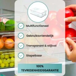 Koelkast Organizer - Koelkast Bakjes - Lade Organizer - Opbergboxen - Keuken Organizer - Opbergdozen - Bewaardoos - Transparant - Stapelbaar - SET VAN 4 -Thuisopslag 1200x1200 804