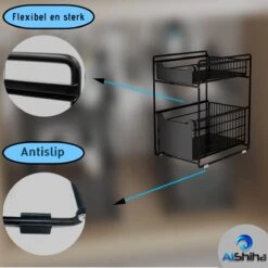 AlShiha® Organizer - Large(zwart) - Ladekast - Kast Organizer - Gootsteenkast Organizer - Aanrecht Organiser - Opbergrek - Keukenkast Organizer - Keuken Organizer - Gootsteen Organizer - Ladesysteem - Ladeblok - Keukenrek -Thuisopslag 1200x1200 807