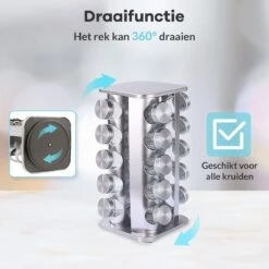 LuZana® Draaibaar Kruidenrek -RVS- Staand Met Potjes - 20 Kruidenpotjes Met Strooideksel – Incl. Labels, Krijtstift En Trechter -Thuisopslag 1200x1200 81
