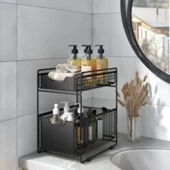 AlShiha® Organizer - Large(zwart) - Ladekast - Kast Organizer - Gootsteenkast Organizer - Aanrecht Organiser - Opbergrek - Keukenkast Organizer - Keuken Organizer - Gootsteen Organizer - Ladesysteem - Ladeblok - Keukenrek -Thuisopslag 1200x1200 810