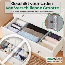 Ecowize Luxe Lade Organizer - Ladeverdeler Verstelbaar 100% Natuurlijk Bamboe - Set Van 4 Ladeverdelers, Uitschuifbaar (43cm Tot 56cm) - Eenvoudig Te Installeren Lade Verdeler Organizer Bakjes - Duurzaam Cadeau - Grijs/Wit/Natuur -Thuisopslag 1200x1200 811