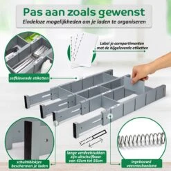 Ecowize Luxe Lade Organizer - Ladeverdeler Verstelbaar 100% Natuurlijk Bamboe - Set Van 4 Ladeverdelers, Uitschuifbaar (43cm Tot 56cm) - Eenvoudig Te Installeren Lade Verdeler Organizer Bakjes - Duurzaam Cadeau - Grijs/Wit/Natuur -Thuisopslag 1200x1200 815