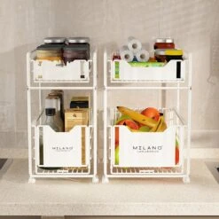 Milano Luxurious Organizer Lade Wit - Keuken Ladekast – Gootsteenkast Organizer – Opbergrek Voor Het Aanrecht – Tweelaags Ladesysteem – Opslag Voor Keukenkast Of Badkamerkast – Maat XL -Thuisopslag 1200x1200 830