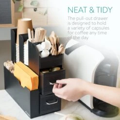 Navaris Koffie En Thee Organizer - Met Bakjes Voor Capsules, Suiker, Melk En Theezakjes - Inclusief Cuphouder - Zwart -Thuisopslag 1200x1200 867