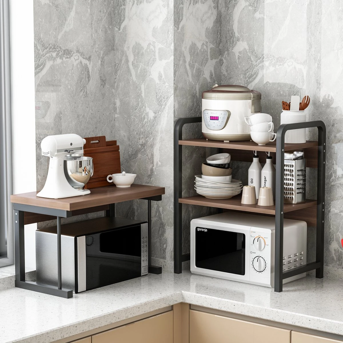 Magnetronkast – Magnetronrek - Keuken Organizer – Ovenkast – Keukenrek – Keukenkast – 35 X 54 X 36 Cm - Donker Hout 4 Magnetronkast – Magnetronrek - Keuken Organizer – Ovenkast – Keukenrek – Keukenkast – 35 X 54 X 36 Cm - Donker Hout - Afbeelding 2