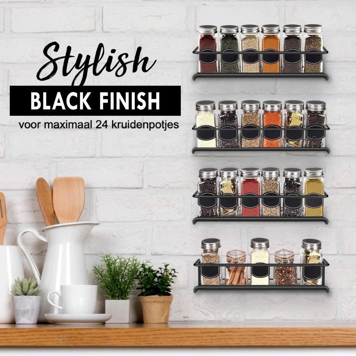 Kruidenrek Ophangbaar Kruidenpotjes Wandrek Organizer Keuken Accessoires - Zwart - Geschikt Voor Bijna Alle Kruidenpotjes 6 Kruidenrek Ophangbaar Kruidenpotjes Wandrek Organizer Keuken Accessoires - Zwart - Geschikt Voor Bijna Alle Kruidenpotjes - Afbeelding 4