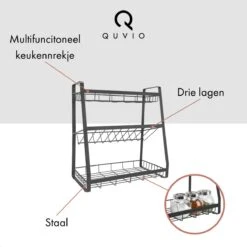 QUVIO Kruidenrek - Keukenrek Staand - Keukenrekje - Keukenrek - Aanrecht Organizer - Metaal - 19 X 35 X 38 Cm -Thuisopslag 1200x1200 9