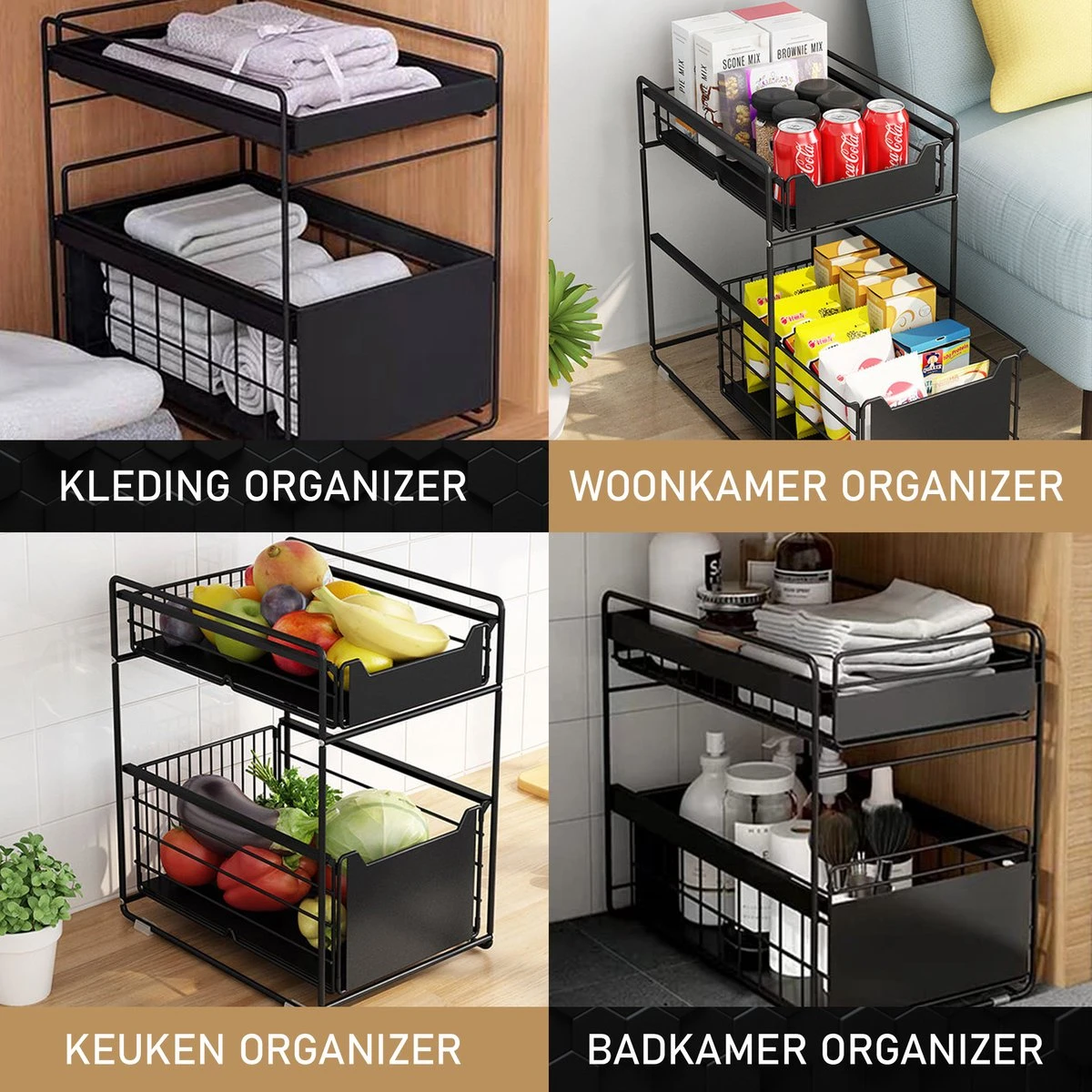 GEON - Gootsteenkast Organizer - Keukenkast Organizer - Gootsteenrek - Badkamer Organizer - Zwart/Wit 4 GEON - Gootsteenkast Organizer - Keukenkast Organizer - Gootsteenrek - Badkamer Organizer - Zwart/Wit - Afbeelding 2