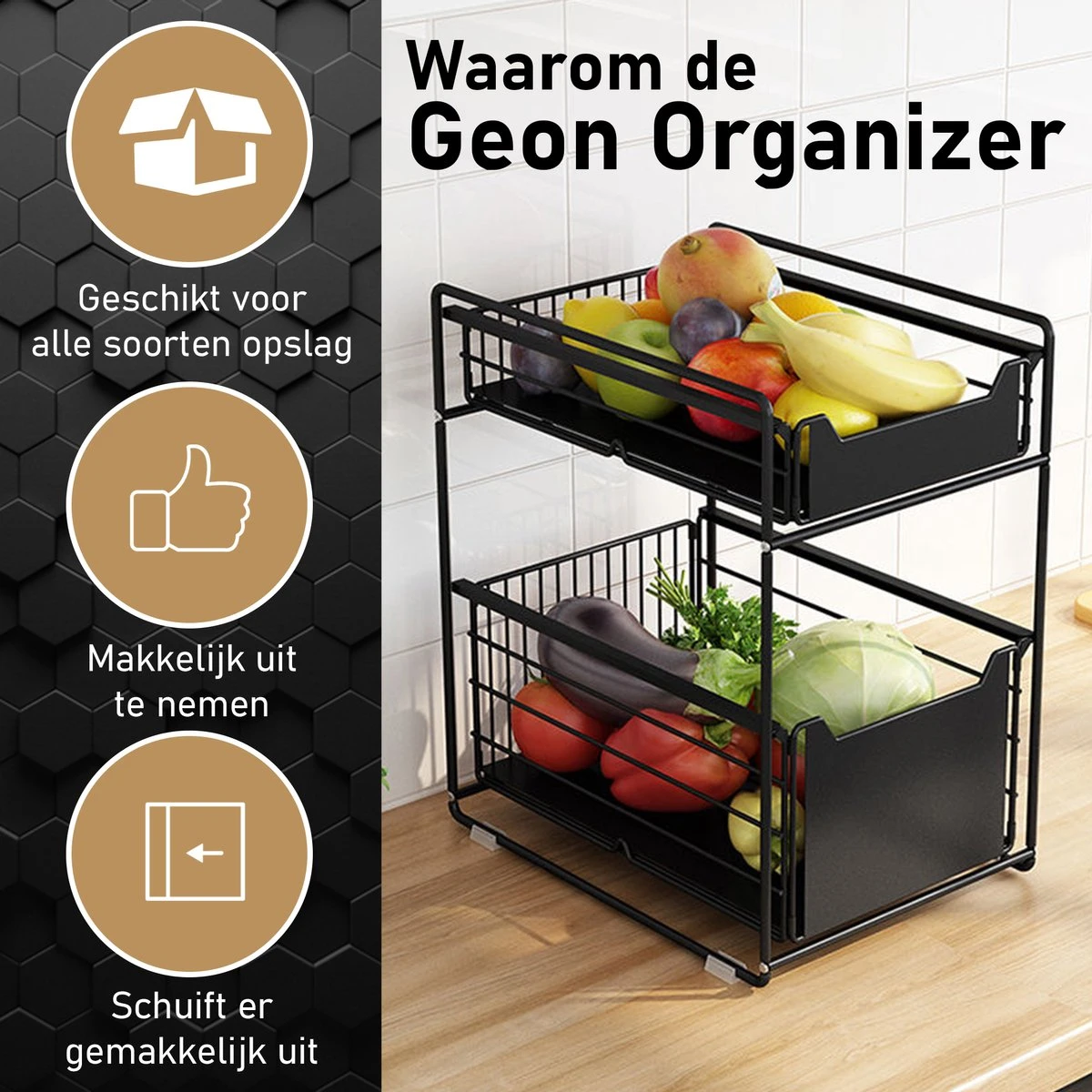 GEON - Gootsteenkast Organizer - Keukenkast Organizer - Gootsteenrek - Badkamer Organizer - Zwart/Wit 9 GEON - Gootsteenkast Organizer - Keukenkast Organizer - Gootsteenrek - Badkamer Organizer - Zwart/Wit - Afbeelding 7