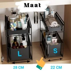 AlShiha® Organizer - Kast Organizer - Small (zwart) - Ladekast - Gootsteenkast Organizer - Opbergrek - Aanrecht Organiser- Keukenkast Organizer - Keuken Organizer - Gootsteen Organizer - Ladesysteem - Ladeblok - Keukenrek