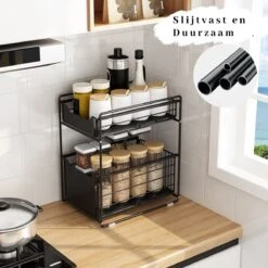 AlShiha® Organizer - Kast Organizer - Small (zwart) - Ladekast - Gootsteenkast Organizer - Opbergrek - Aanrecht Organiser- Keukenkast Organizer - Keuken Organizer - Gootsteen Organizer - Ladesysteem - Ladeblok - Keukenrek -Thuisopslag 1200x1200 916