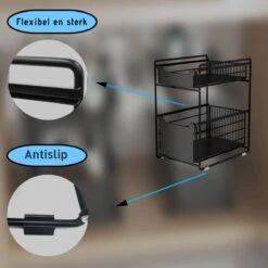 AlShiha® Organizer - Kast Organizer - Small (zwart) - Ladekast - Gootsteenkast Organizer - Opbergrek - Aanrecht Organiser- Keukenkast Organizer - Keuken Organizer - Gootsteen Organizer - Ladesysteem - Ladeblok - Keukenrek -Thuisopslag 1200x1200 917