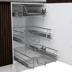 Merkloos 3 X Telescopische Schuiflade Keuken 60 Mm - Zachte Sluiting - 15-20kg Per Mand - Uitschuifbaar Keukenrek 600 Mm -Thuisopslag 1200x1200 927