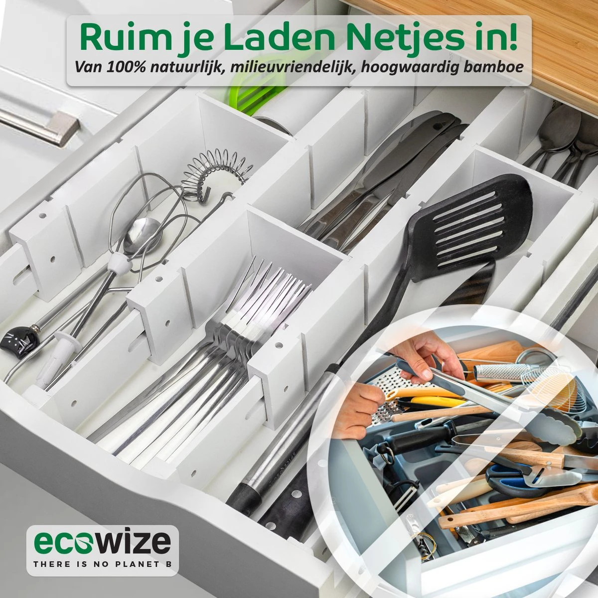 Ecowize Luxe Lade Organizer - Ladeverdeler Verstelbaar 100% Natuurlijk Bamboe - Set Van 4 Ladeverdelers, Uitschuifbaar (43cm Tot 56cm) - Eenvoudig Te Installeren Lade Verdeler Organizer Bakjes - Duurzaam Cadeau - Grijs/Wit/Natuur 4 Ecowize Luxe Lade Organizer - Ladeverdeler Verstelbaar 100% Natuurlijk Bamboe - Set Van 4 Ladeverdelers, Uitschuifbaar (43cm Tot 56cm) - Eenvoudig Te Installeren Lade Verdeler Organizer Bakjes - Duurzaam Cadeau - Grijs/Wit/Natuur - Afbeelding 2