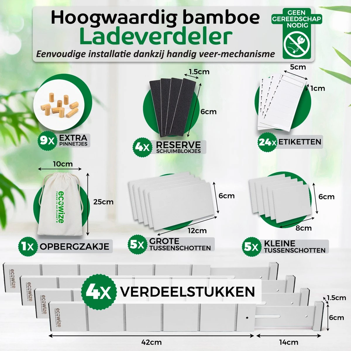 Ecowize Luxe Lade Organizer - Ladeverdeler Verstelbaar 100% Natuurlijk Bamboe - Set Van 4 Ladeverdelers, Uitschuifbaar (43cm Tot 56cm) - Eenvoudig Te Installeren Lade Verdeler Organizer Bakjes - Duurzaam Cadeau - Grijs/Wit/Natuur 8 Ecowize Luxe Lade Organizer - Ladeverdeler Verstelbaar 100% Natuurlijk Bamboe - Set Van 4 Ladeverdelers, Uitschuifbaar (43cm Tot 56cm) - Eenvoudig Te Installeren Lade Verdeler Organizer Bakjes - Duurzaam Cadeau - Grijs/Wit/Natuur - Afbeelding 6