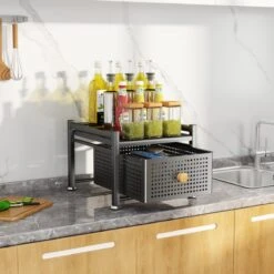 AlShiha® Organizer - Keuken Organizer - Ladekast - (Een Laag ) - Kast Organizer - Keukenrek - Gootsteenkast Organizer - Aanrecht Organiser - Bureau Organizer - Opbergrek - Keukenkast Organizer - Badkamer Organizer