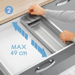 Tomado Metaltex - Verstelbare Bestekbak UniFit - Grijs - 90 Stukken Servies - Sorteervakken Verstelbaar & Uitschuifbaar Van 40 Tot 49 Cm -Thuisopslag 1200x1200 993