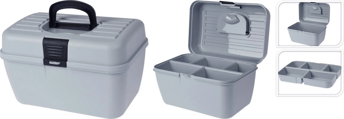 Merkloos Opbergbox/opbergkoffertje 2-laags Blauw/grijs 4 Merkloos Opbergbox/opbergkoffertje 2-laags Blauw/grijs - Afbeelding 2