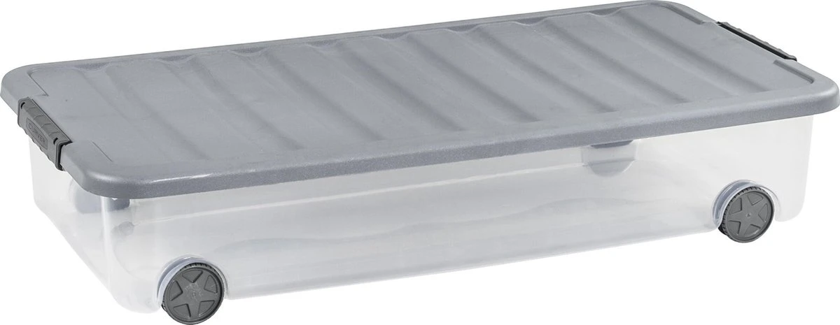 Curver Scotti Onder Het Bed Opbergbox Met Deksel + Wielen - 35L - 2 Stuks - Transparant/Steel 4 Curver Scotti Onder Het Bed Opbergbox Met Deksel + Wielen - 35L - 2 Stuks - Transparant/Steel - Afbeelding 2