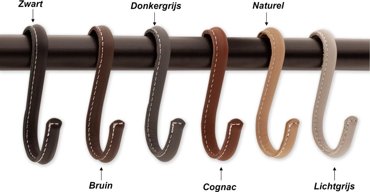 Brute Strength - Leren S-haken - Zwart - 6 Stuks - Kledinghaak – Leer - Kapstokhaak - Ophanghaken – Handdoekhaakjes 4 Brute Strength - Leren S-haken - Zwart - 6 Stuks - Kledinghaak – Leer - Kapstokhaak - Ophanghaken – Handdoekhaakjes - Afbeelding 2