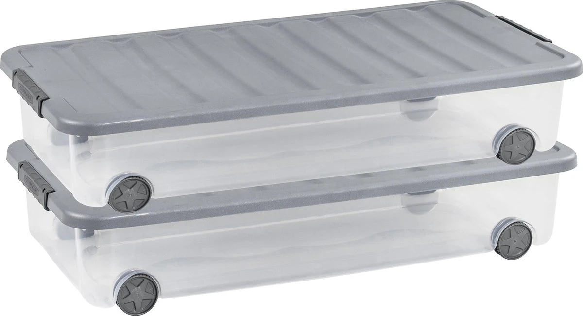 Curver Scotti Onder Het Bed Opbergbox Met Deksel + Wielen - 35L - 2 Stuks - Transparant/Steel 3 Curver Scotti Onder Het Bed Opbergbox Met Deksel + Wielen - 35L - 2 Stuks - Transparant/Steel