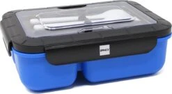 IFancy LUNCHBOX YUMMY - Bento Box 1500ml + Bestek - 3 Compartimenten - BPA Vrij & Lekvrij - Vaatwasser Magnetron & Vriezer - Lunch Box Voor Kinderen & Volwassenen (Blauw)