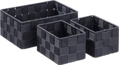 Merkloos 3x Zwarte Badkamer/babykamer Opberg Mandjes - 3 Stuks - Toilet/badkamermandjes - Decoratiemandjes - Sokkenmandjes - Commodemandjes