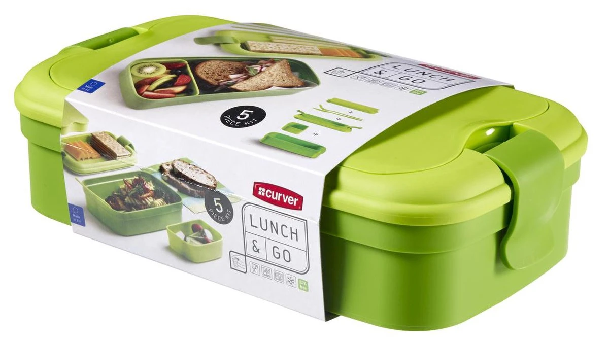 Curver Lunch&Go - Vershouddoos - Lunchbox - Inclusief Bestek - 2/3 Compartimenten - Groen 2 Curver Lunch&Go - Vershouddoos - Lunchbox - Inclusief Bestek - 2/3 Compartimenten - Groen