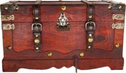 Brynnberg Vintage Schatkist Groot - Houten Kist Met Slot 40x19x22cm Massief Houten Schatkist Piratenjacht Hout Koloniale Stijl Piratenkist Geldkist Cadeau