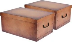 Excellent Houseware Pakket Van 2x Stuks Opbergbox/opbergdoos Van Stevig Karton In De Kleur Bruin Leer Motief Formaat 51 X 37 X 24 Cm Met Deksel -Thuisopslag 1200x701 3