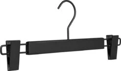 [Set Van 5] Luxe Massief Houten Mat Zwarte Broekhangers / Knijperhangers Met 4mm Dikke Zwarte Haak En Zwart Metalen Knijpers, Perfect Voor Rokken, Broeken, Shorts En Accessoires