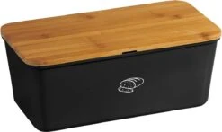 Melamine Broodtrommel Met Bamboe Snijplank | Brood Bewaar Doos Met Hoge Kwaliteit Bamboe Snij Plank | Met Bamboe Deksel, Te Gebruiken Als Brood Snijplank | Afm. 34 X 18 X 14 Cm. | Kleur Brood Trommel: ZWART -Thuisopslag 1200x713