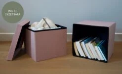 Oliva's - Opbergbox - Opbergmand Met Deksel - Opbergdoos - Opberg Poef - Set Van 2 Stuks - Velvet Ribstof - Roze -Thuisopslag 1200x733 2