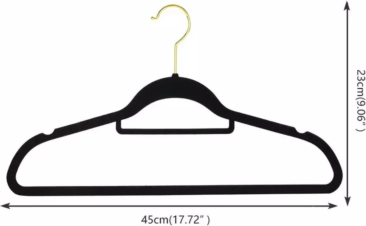 Merkloos YT Home - 50 Anti-slip Suede Kleerhangers - Dunne Kledinghangers Met Fluweel - Zwart En Goud - Gouden Draaibare Metalen Haak 7 Merkloos YT Home - 50 Anti-slip Suede Kleerhangers - Dunne Kledinghangers Met Fluweel - Zwart En Goud - Gouden Draaibare Metalen Haak - Afbeelding 5
