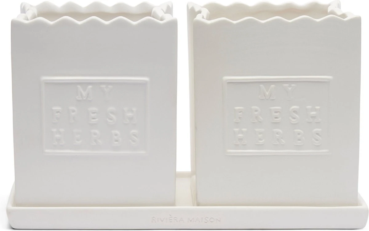 Riviera Maison Kruidenpotten Set, Keuken Kruiden Potten 2 Delig - My Fresh Herbs Kitchen Set - Wit - Keramiek 3 Riviera Maison Kruidenpotten Set, Keuken Kruiden Potten 2 Delig - My Fresh Herbs Kitchen Set - Wit - Keramiek