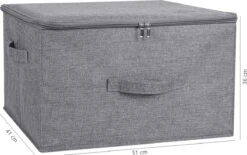 Allure Home - Kast Organizer XL | Opbergtas Met Rits Sluiting | Verstevigde Bodem En Zijkanten | Opbergdoos | Opbergmand | Opvouwbaar | Maat 51x41x36 | Voor Dekens/kussens/kleding/dekbed | Opbergbox | Speelgoed | Opberger | Organiser | 75L | Grijs -Thuisopslag 1200x755 1