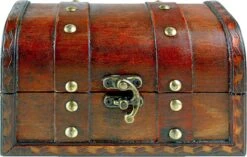 Brynnberg Kleine Schatkist 17x10x10cm Houten Schatkist Vintage Look Antiek Ontwerp Piraten Schattenjacht Hout Rood Bruin Zwart - Schatkist Kinderverjaardag - Houten Kist Klein - Houten Kist