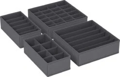 LIVINGSIGNS Opbergdozen Voor Ondergoed, Lade-organizer, Opbergsysteem Voor Kledingkast, Opvouwbaar, Voor Beha's, Ondergoed, Sokken, Stropdassen, Vouwdoos, Stoffen Box, Set Van 4, Grijs RUS04GY