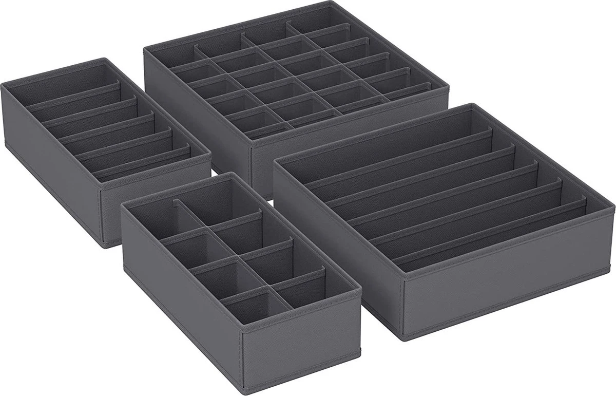 LIVINGSIGNS Opbergdozen Voor Ondergoed, Lade-organizer, Opbergsysteem Voor Kledingkast, Opvouwbaar, Voor Beha's, Ondergoed, Sokken, Stropdassen, Vouwdoos, Stoffen Box, Set Van 4, Grijs RUS04GY 3 LIVINGSIGNS Opbergdozen Voor Ondergoed, Lade-organizer, Opbergsysteem Voor Kledingkast, Opvouwbaar, Voor Beha's, Ondergoed, Sokken, Stropdassen, Vouwdoos, Stoffen Box, Set Van 4, Grijs RUS04GY