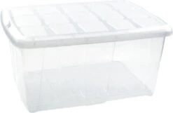 1x Opslagbakken/organizers Met Deksel 60 Liter 63 X 46 X 32 Transparant/wit - Organizers/opbergbakken