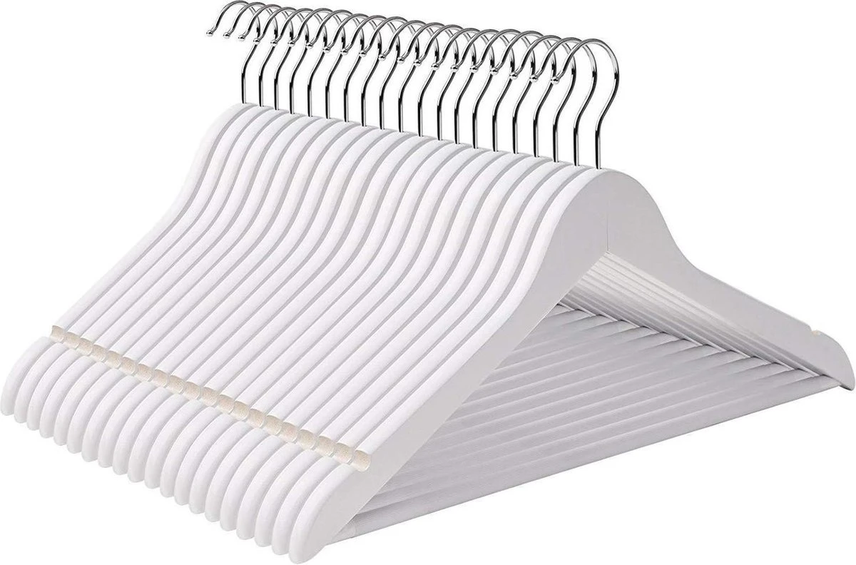 Merkloos Kleding Hangers - Hout - Wit - 40 Stuks 3 Merkloos Kleding Hangers - Hout - Wit - 40 Stuks