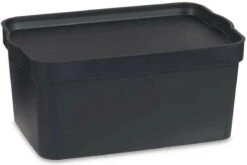 Opbergbak Met Deksel Antraciet Plastic (21 X 14,2 X 32 Cm)